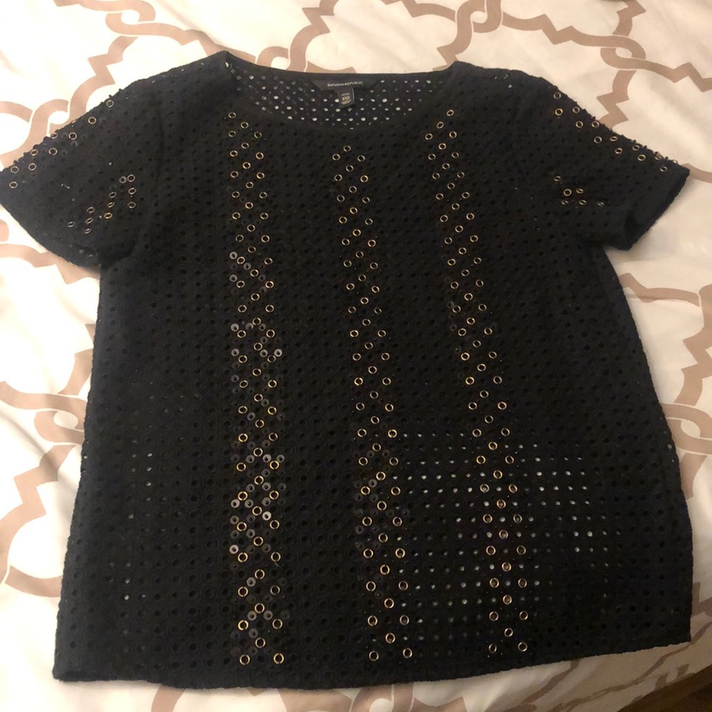 Short sleeve black sequin gold top xxs p new